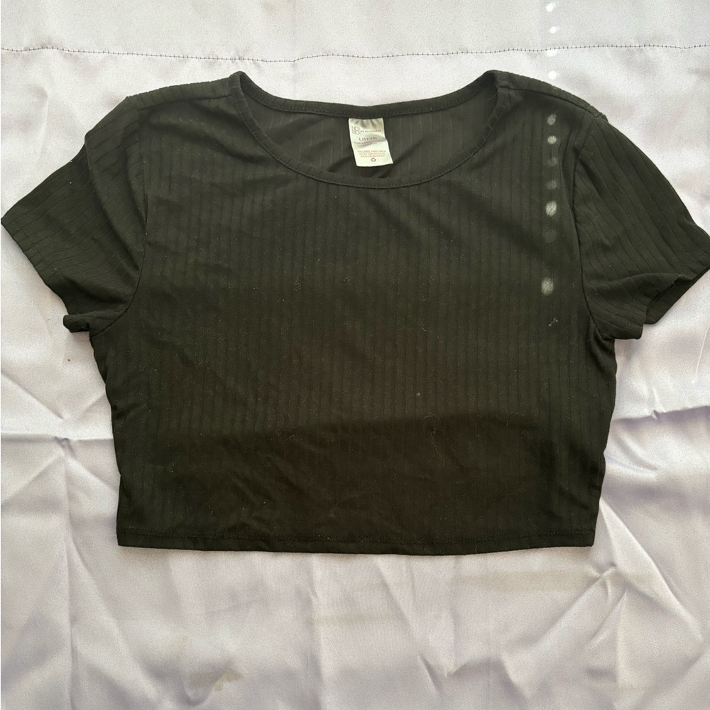No Boundaries Black Ribbed Short Sleeve Crop Top